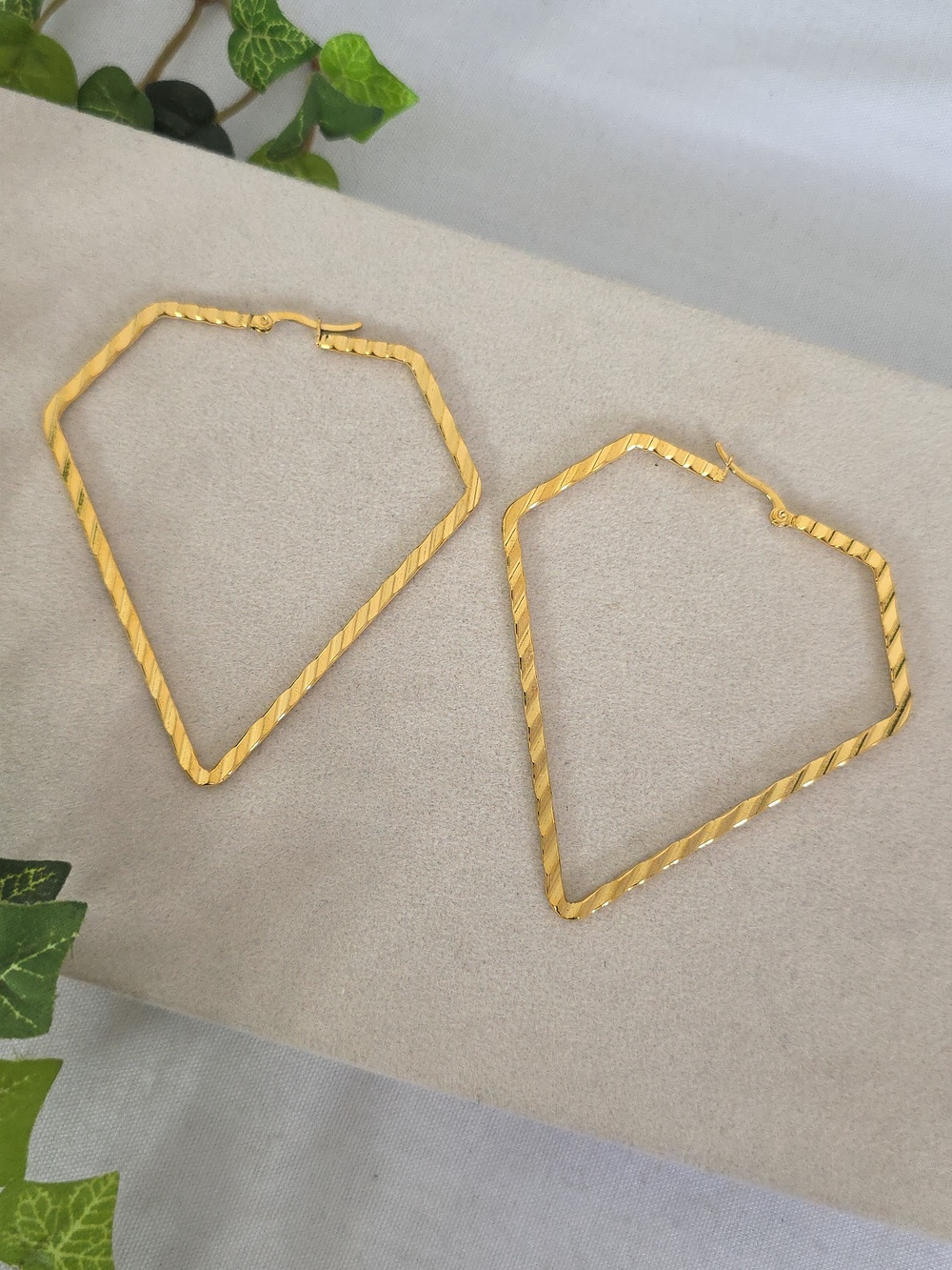 Gold Stainless Steel Geometric Diamond Shape Hoop Earrings
